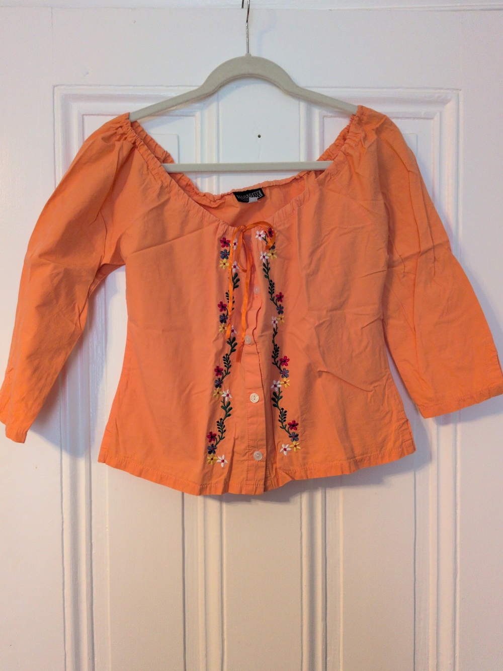 Off-Shoulder Embroidered Peasant Blouse - Orange